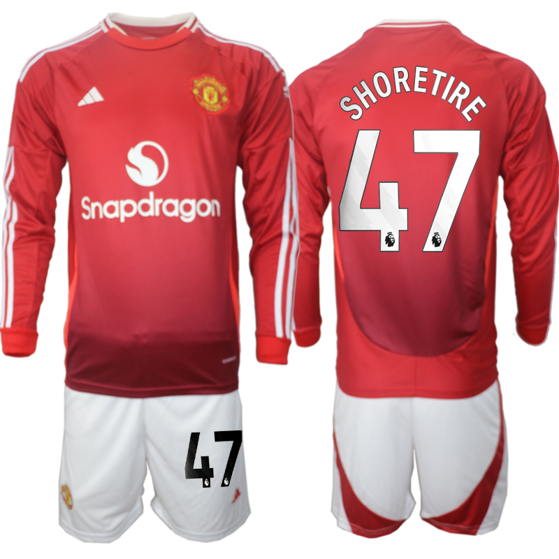 Men 2024-2025 Club Manchester United home Long Sleeves Red #47 Soccer Jersey->customized nfl jersey->Custom Jersey